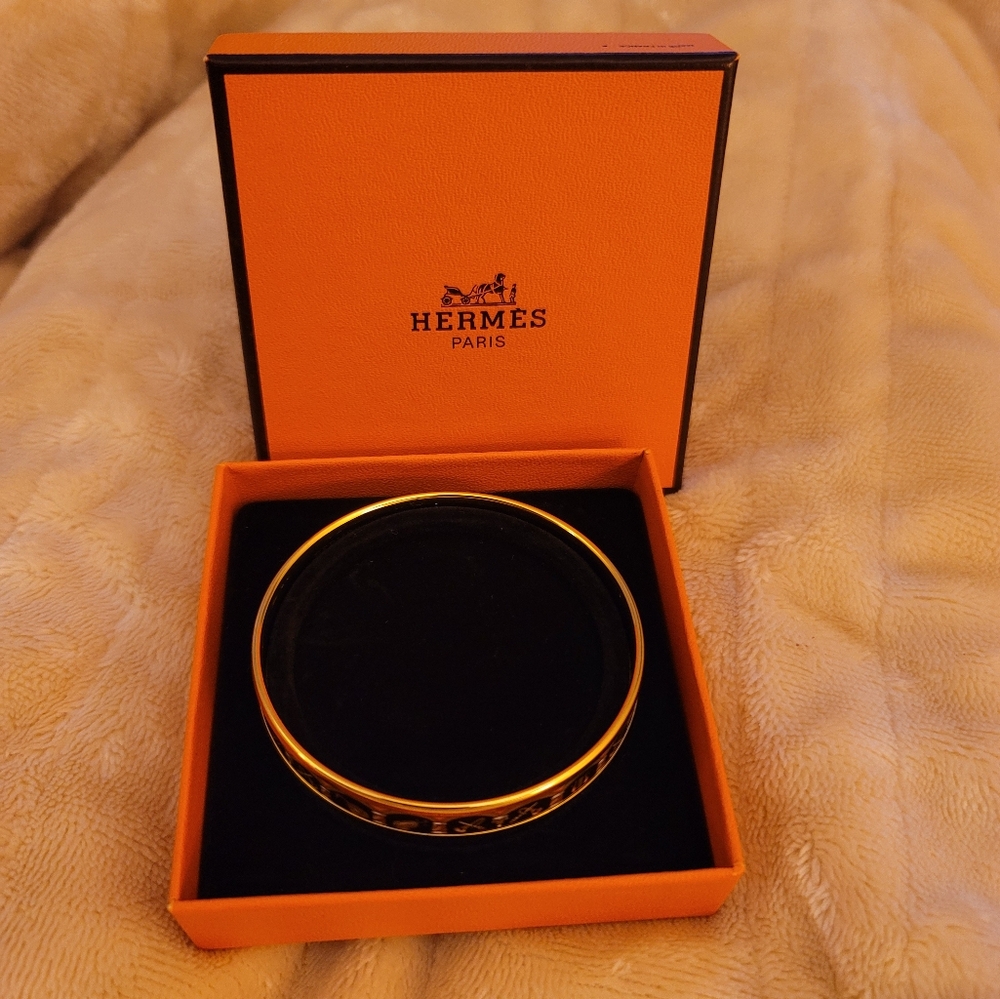HERMES Cloisonne Bangle Bracelet Black/Gold/Never Worn/ Brand New ❤️ - Picture 8 of 10